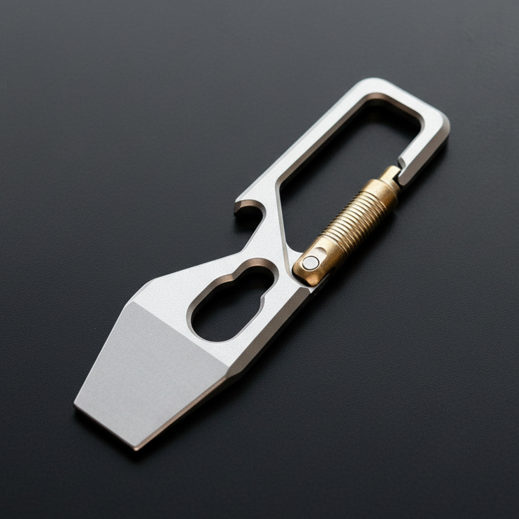 Titanium Carabiner Pry Bar with Bottle Opener & Brass Gate · 60 mm