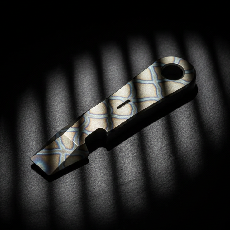 Patterned Titanium Pry Bar with Large Key Hole