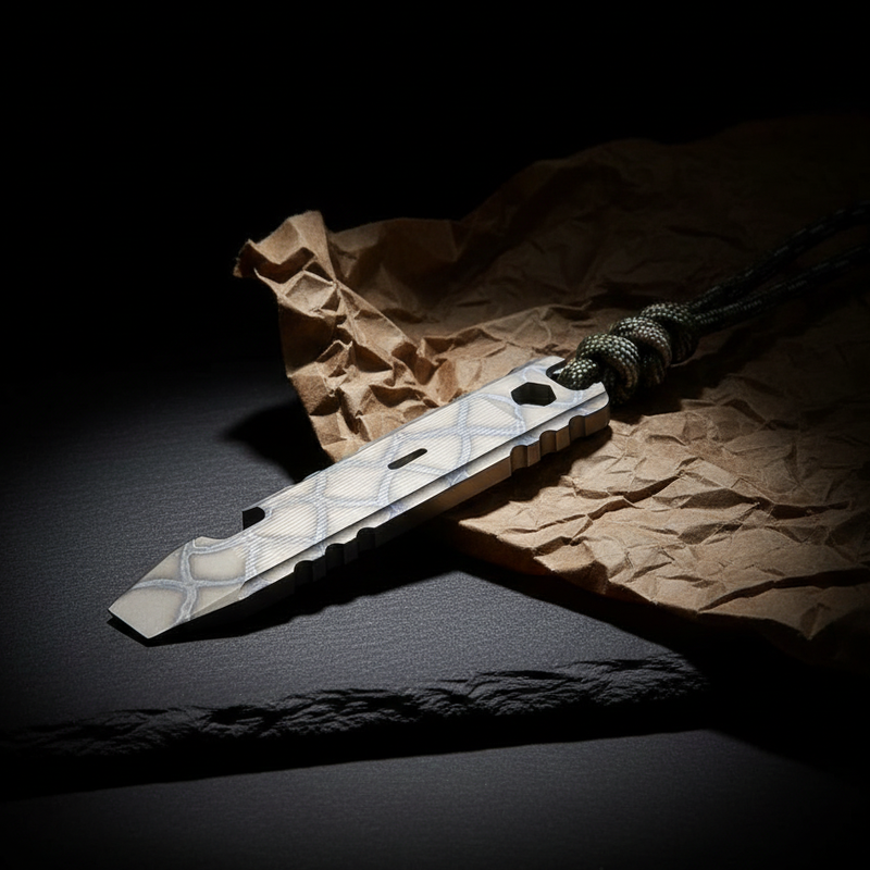 Engraved Titanium Pry Bar with Lanyard · 100 mm