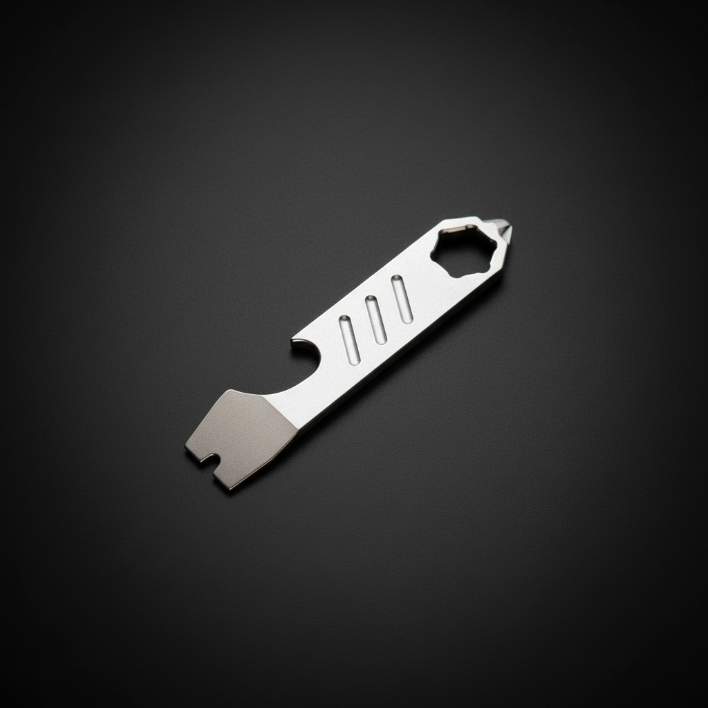 Mini Titanium Pry Bar with Bottle Opener, Nail Puller & Hex Wrench · 75 mm