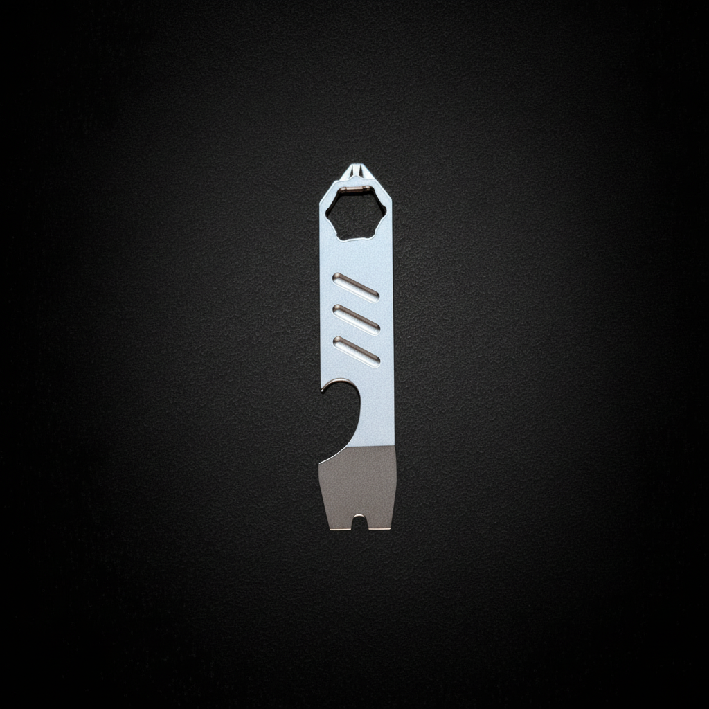 Mini Titanium Pry Bar with Bottle Opener, Nail Puller & Hex Wrench · 75 mm