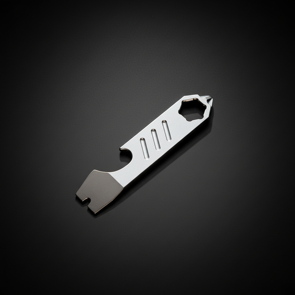 Mini Titanium Pry Bar with Bottle Opener, Nail Puller & Hex Wrench · 75 mm
