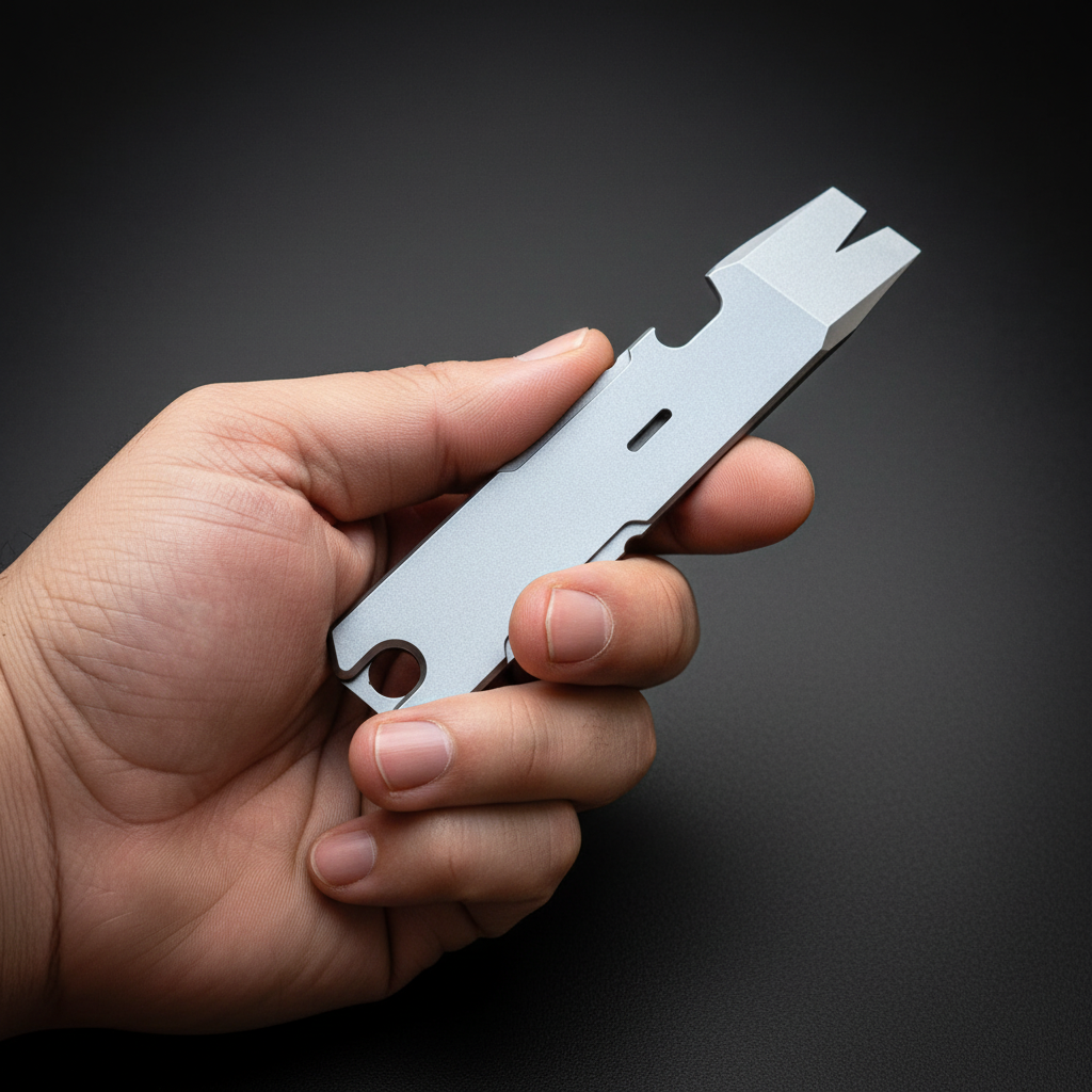 Titanium Pry Bar with Nail Puller, Bottle Opener & Glow Slot · 96 mm
