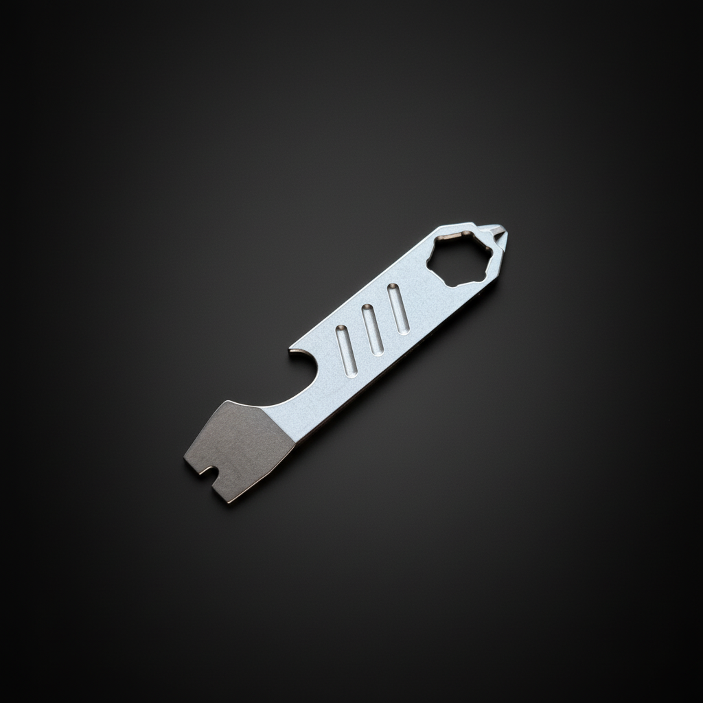 Mini Titanium Pry Bar with Bottle Opener, Nail Puller & Hex Wrench · 75 mm