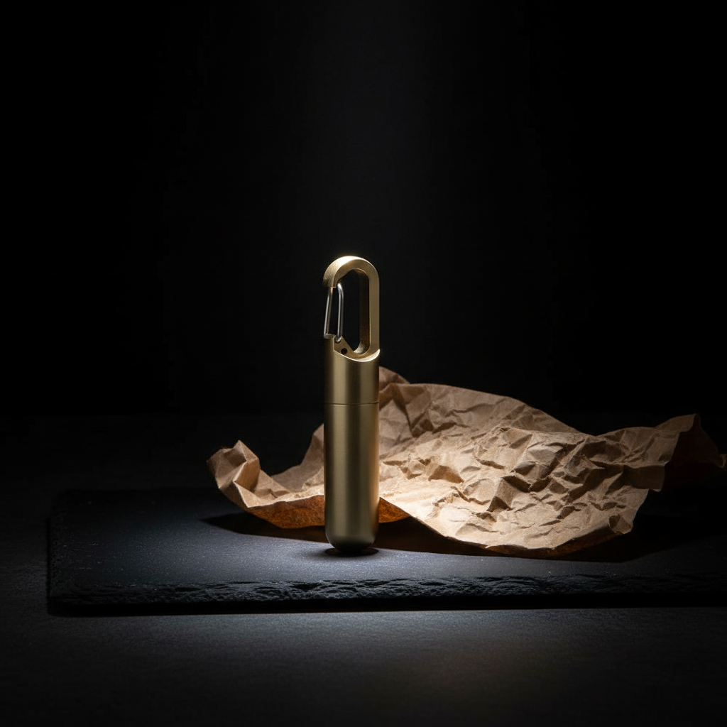 Solid Brass Keychain Container · 67.6 mm