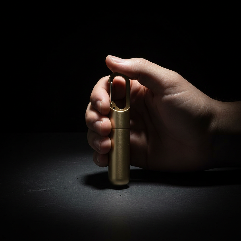 Solid Brass Keychain Container · 67.6 mm