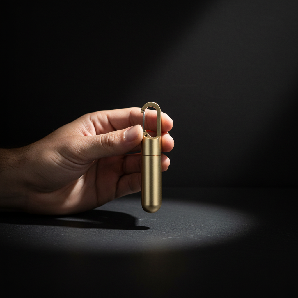 Solid Brass Keychain Container · 67.6 mm