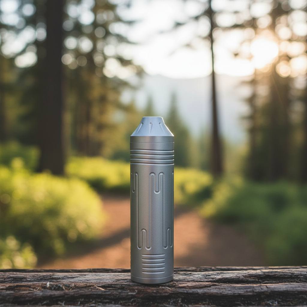Machined Titanium Keychain Canister · 55 mm