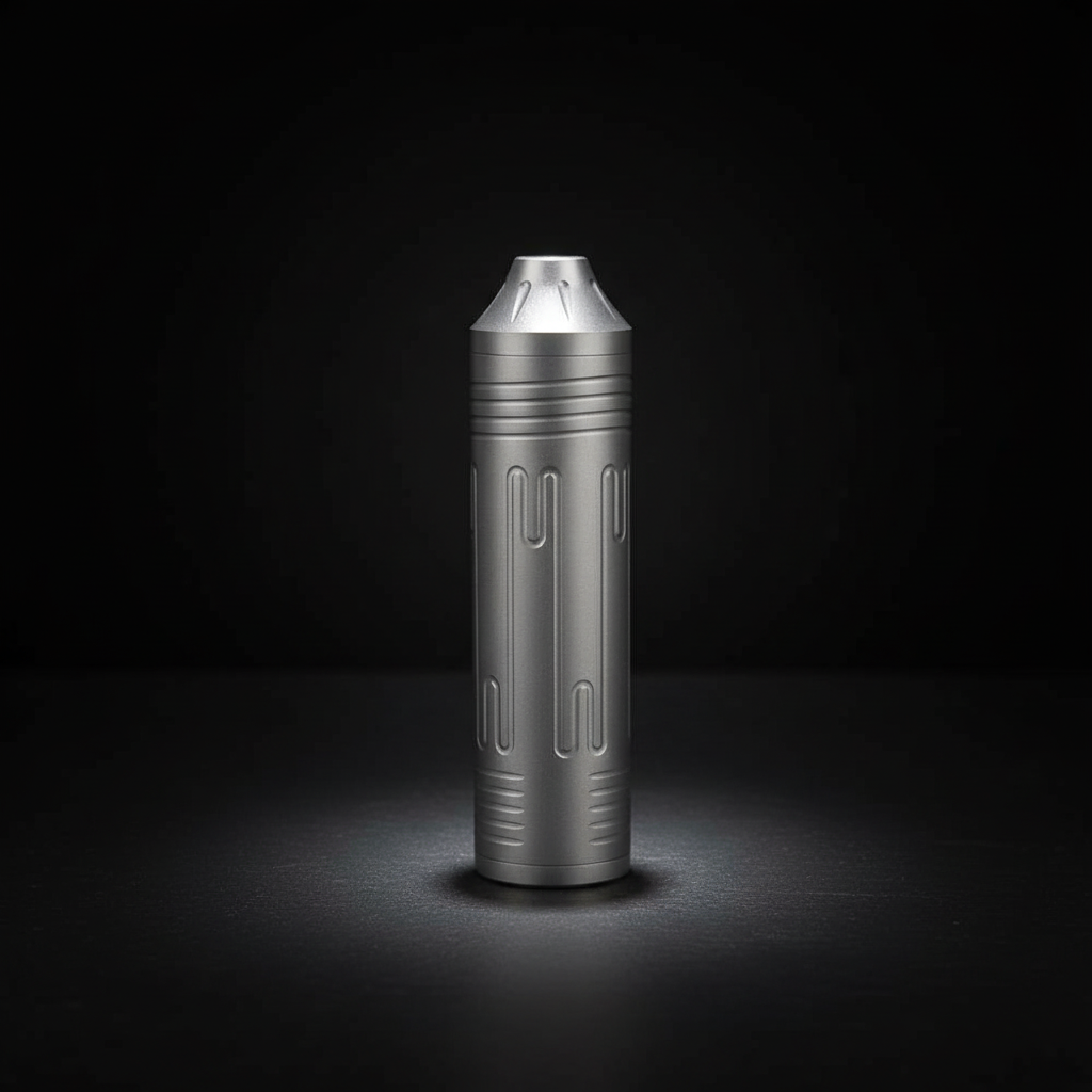 Machined Titanium Keychain Canister · 55 mm