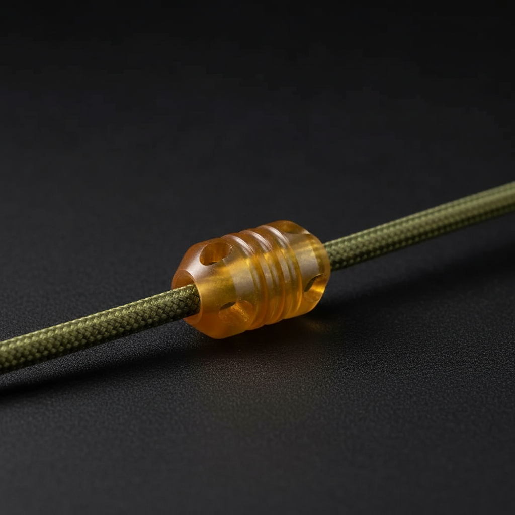 Ribbed Barrel Bead with Side Holes · Amber PEI or Titanium