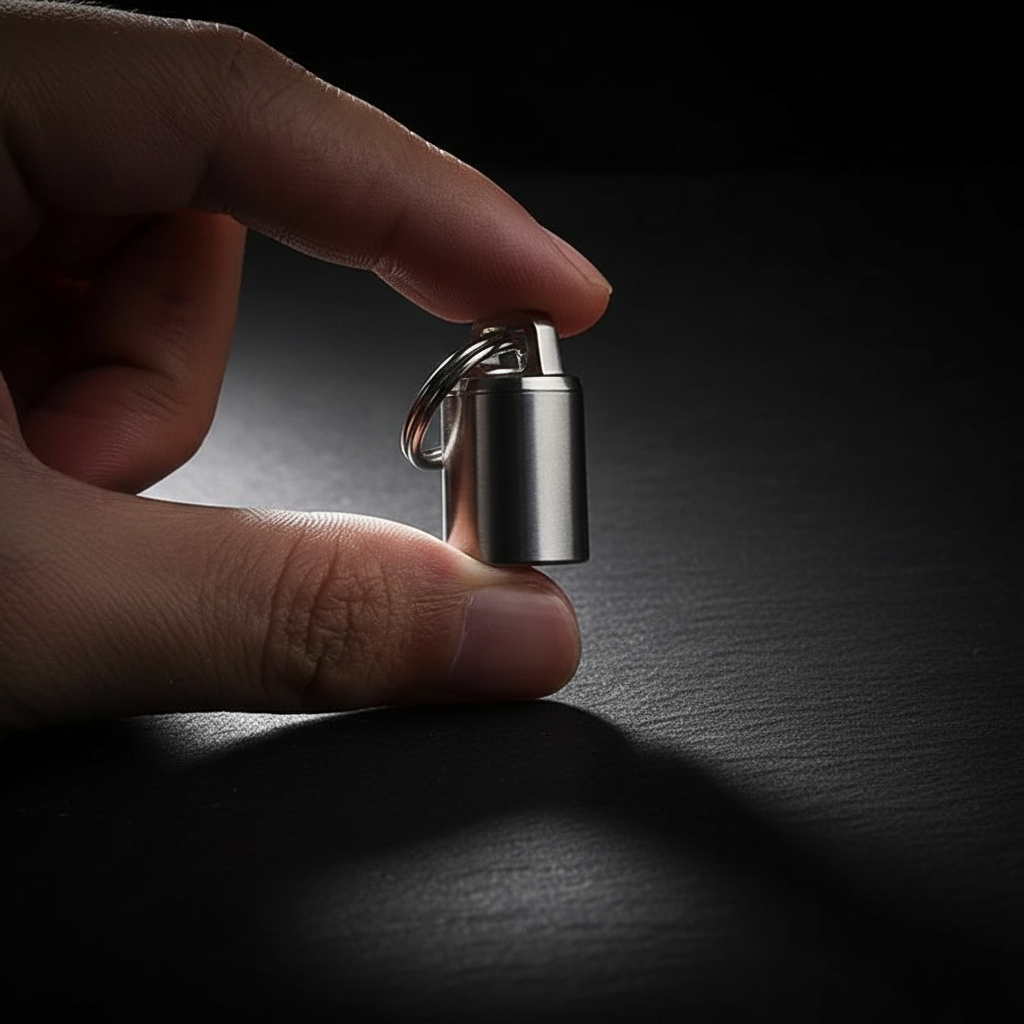 Tiny Titanium Keychain Capsule · 23 mm