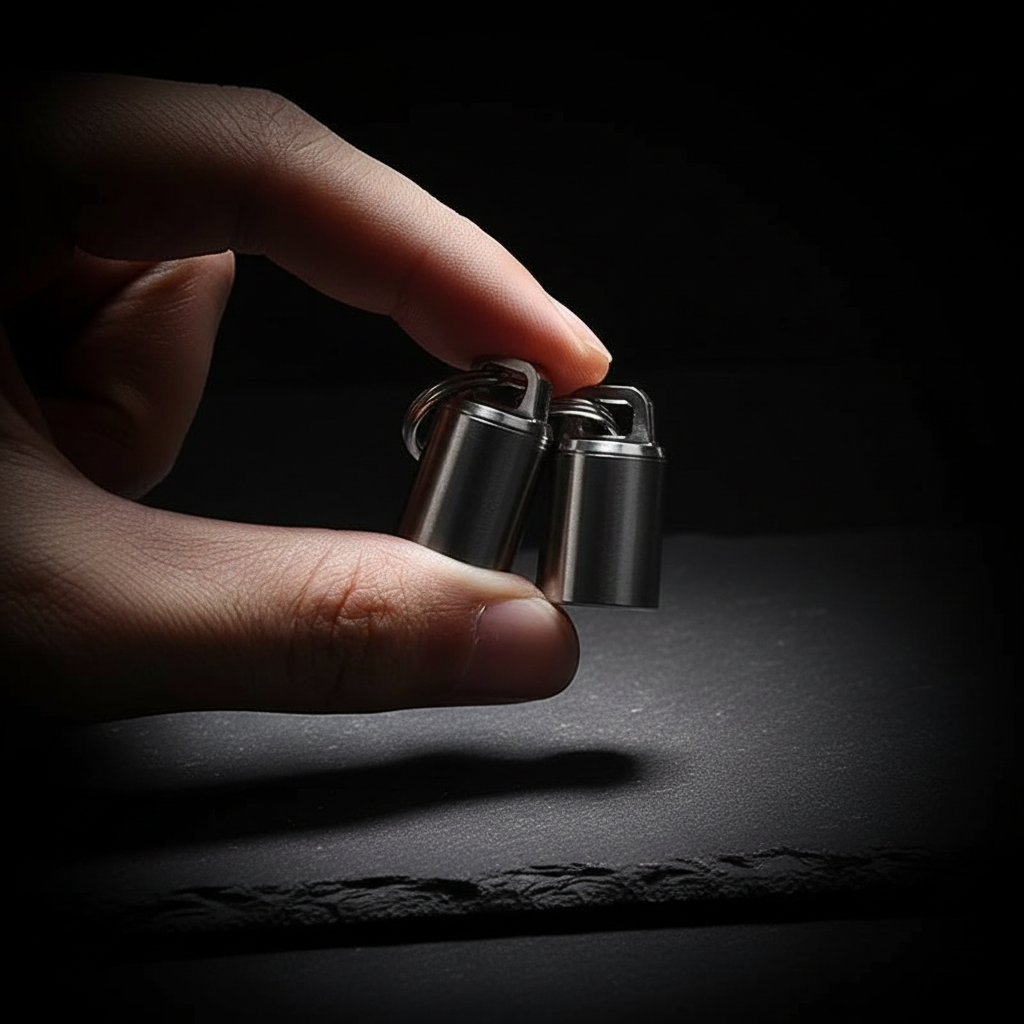 Tiny Titanium Keychain Capsule · 23 mm