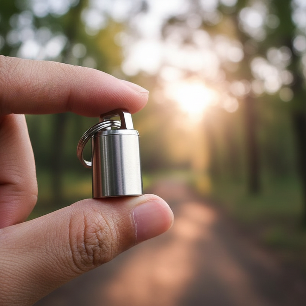 Tiny Titanium Keychain Capsule · 23 mm