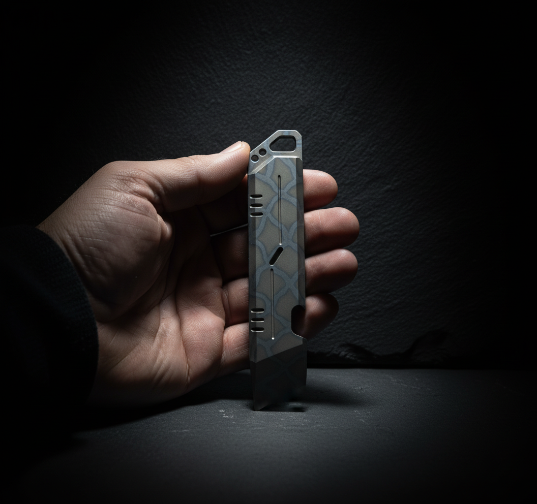 Engraved Burnt Titanium Tanto Pry Bar