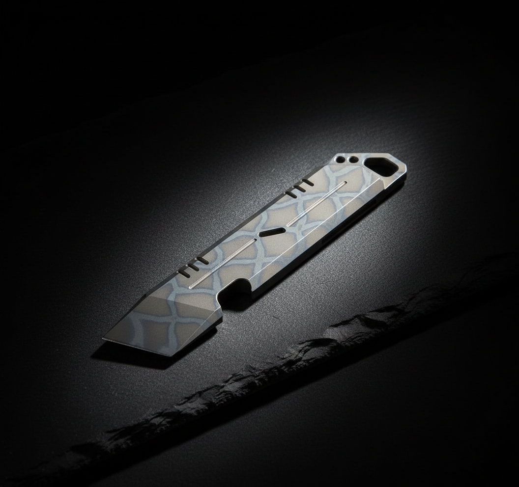Engraved Burnt Titanium Tanto Pry Bar