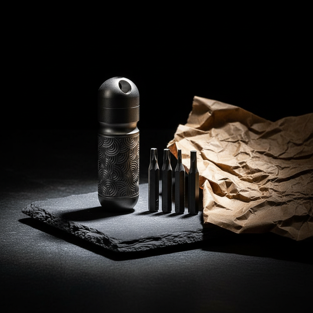 Wave-Engraved Titanium Bit Holder Canister · 53 mm