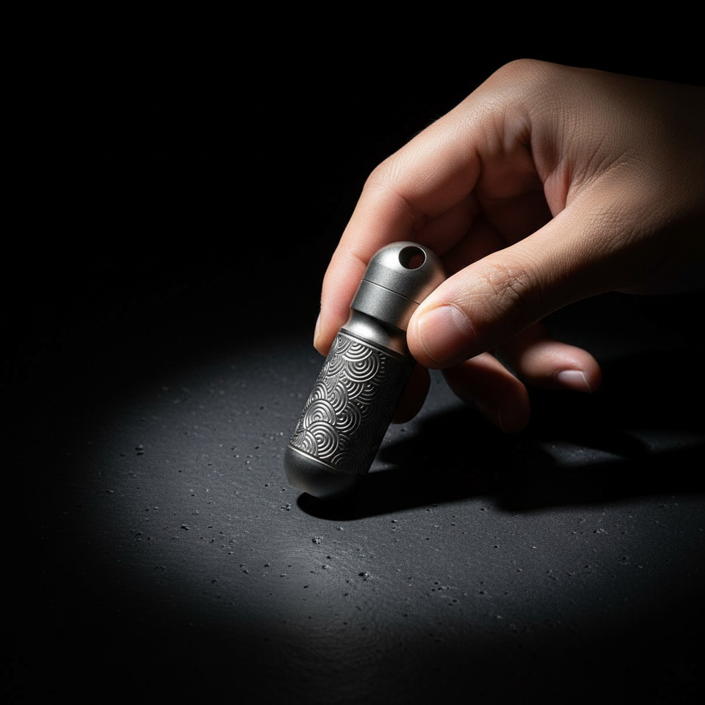 Wave-Engraved Titanium Bit Holder Canister · 53 mm