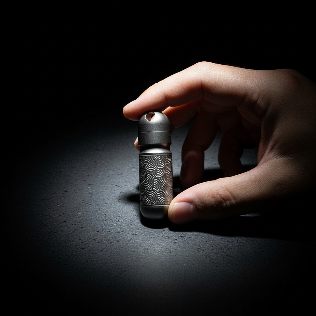Wave-Engraved Titanium Bit Holder Canister · 53 mm
