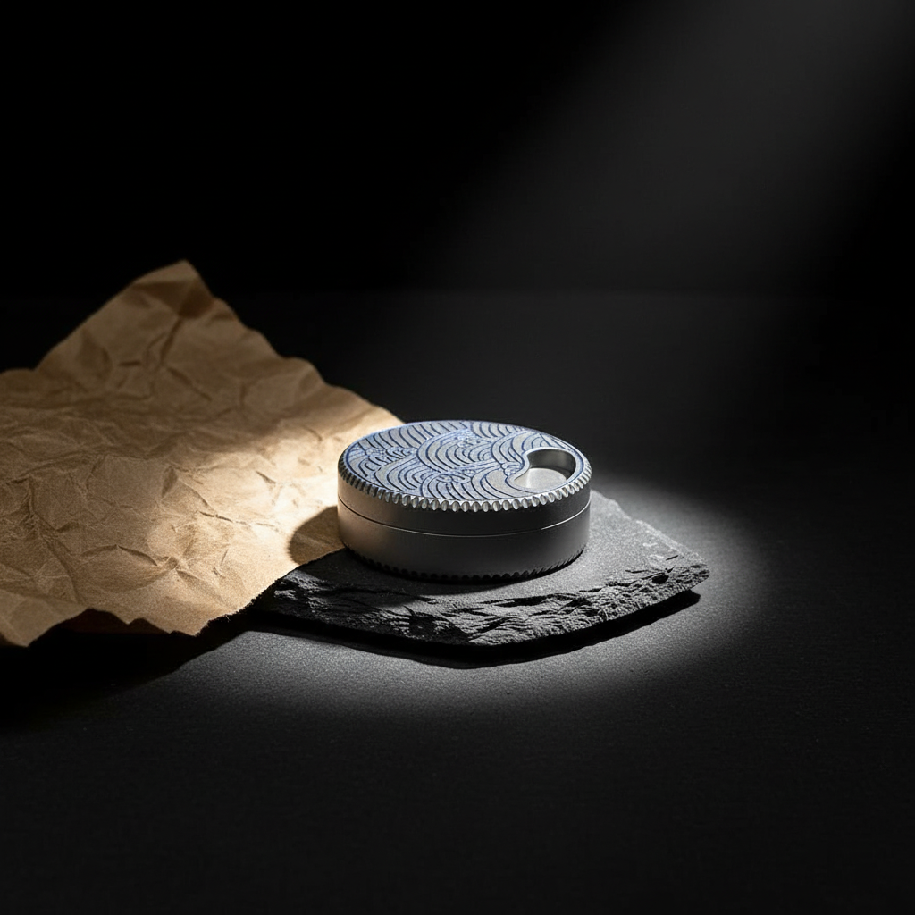 Wave-Engraved Titanium Round Box · 50 mm