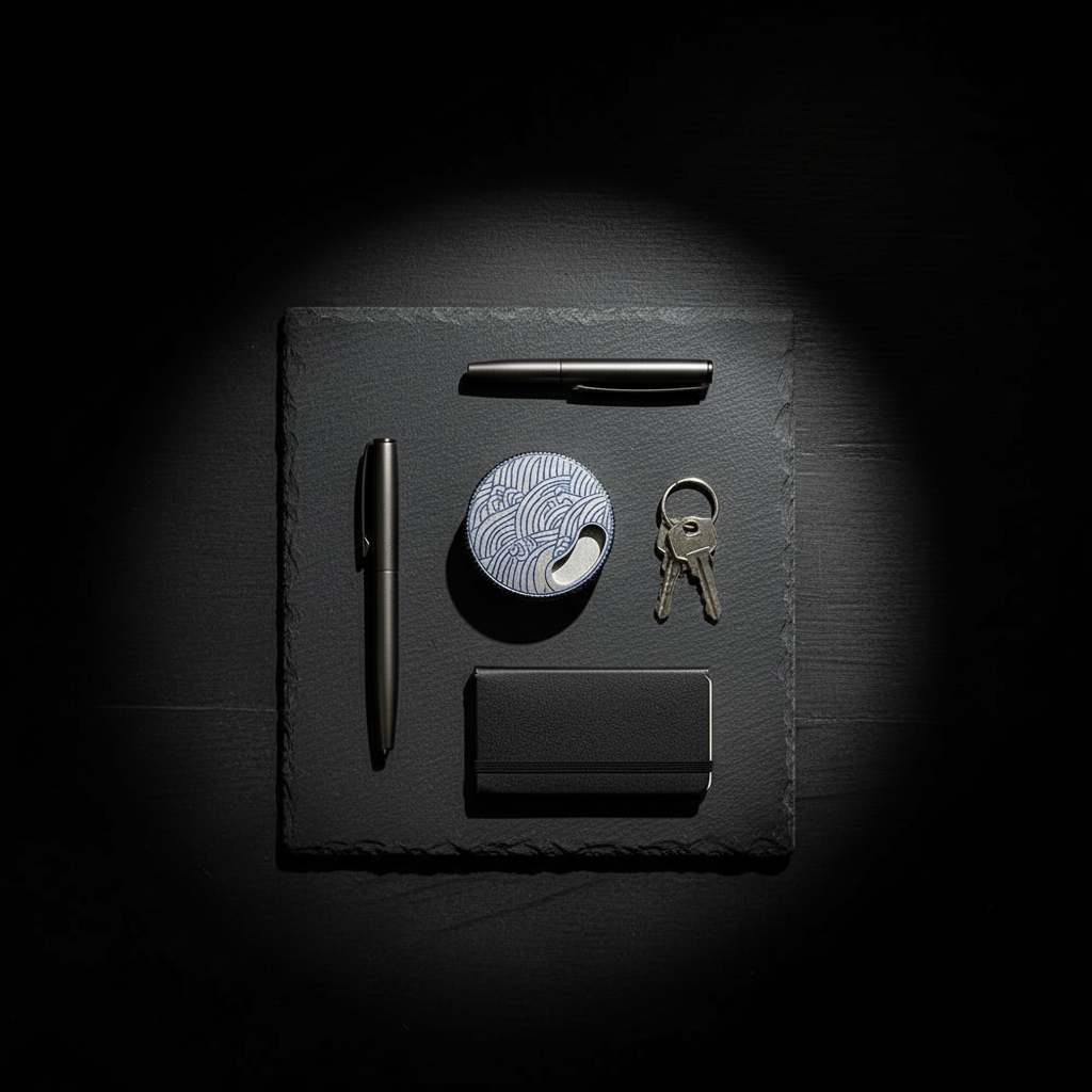 Wave-Engraved Titanium Round Box · 50 mm