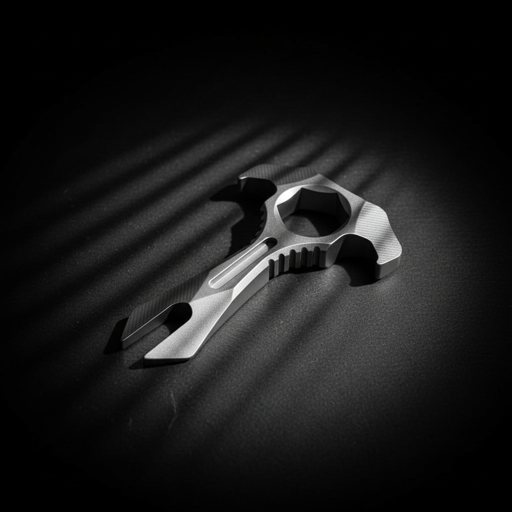 Titanium Keychain Pry Bar with 10 & 13 mm Wrench · 47 mm