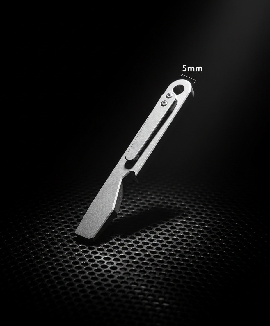 Slim Titanium Pry Bar with Pocket Clip, Wrench & Bottle Opener