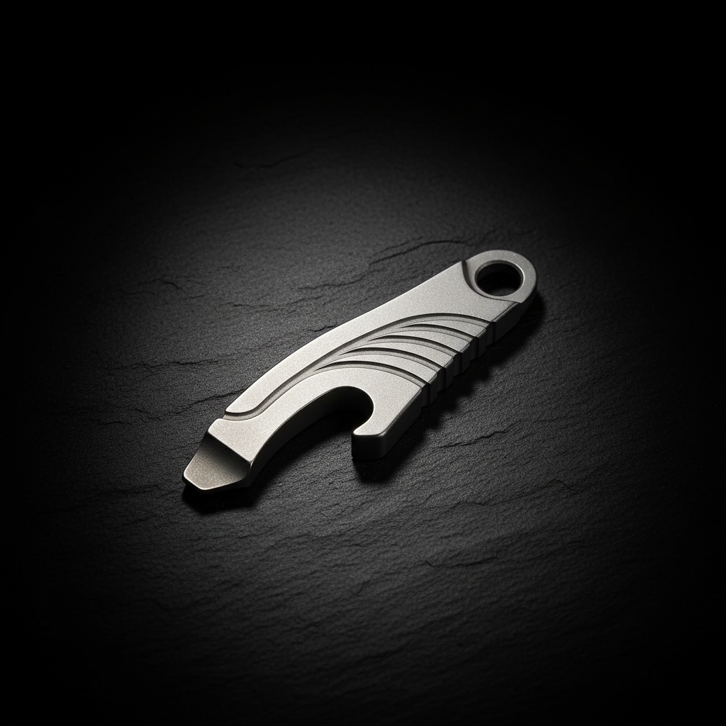 Curved Titanium Keychain Pry Bar · 51 mm · 3 Finishes — Stonewash