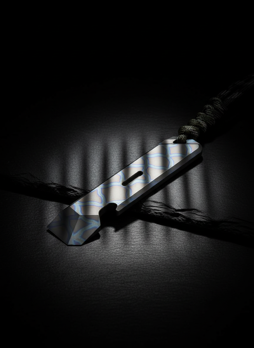 Titanium Pry Bar with Bottle Opener & Glow Slot · 92 mm — Burnt Titanium