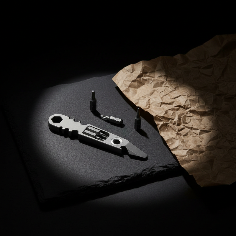 Titanium Pry Bar with Bit Storage & Wrench Head · 112 mm