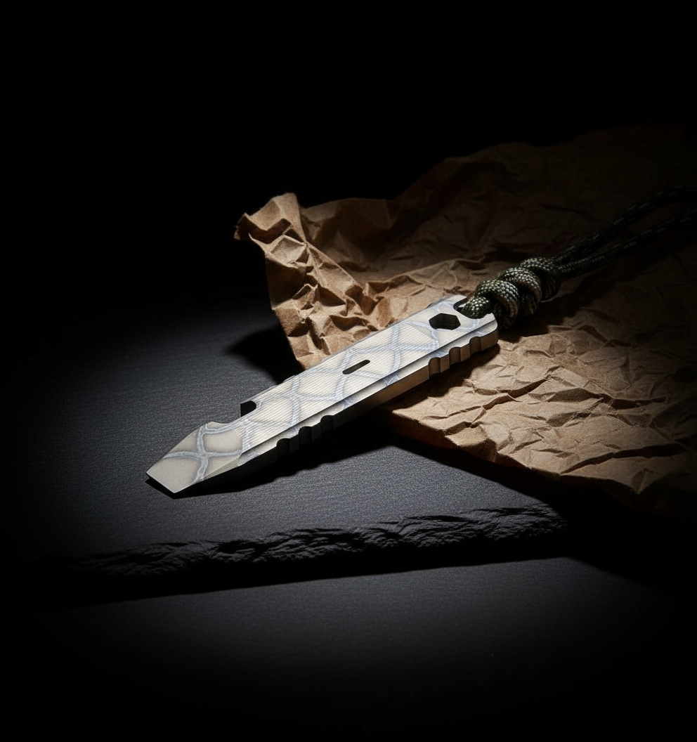 Engraved Titanium Pry Bar with Lanyard · 100 mm