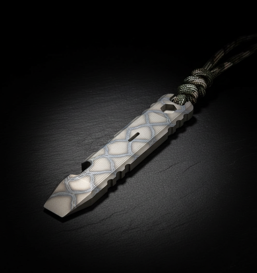 Engraved Titanium Pry Bar with Lanyard · 100 mm