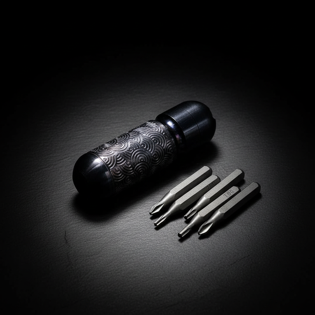 Wave-Engraved Titanium Bit Holder Canister · 53 mm