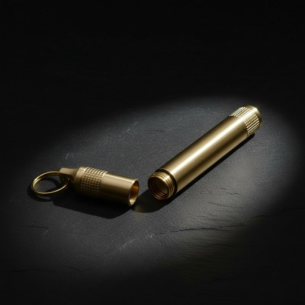 Slim Brass Waterproof Keychain Tube · 95 mm