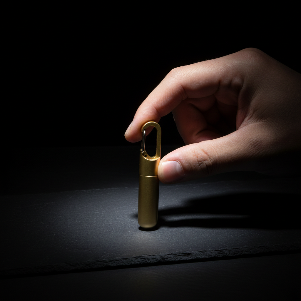 Solid Brass Keychain Container · 67.6 mm