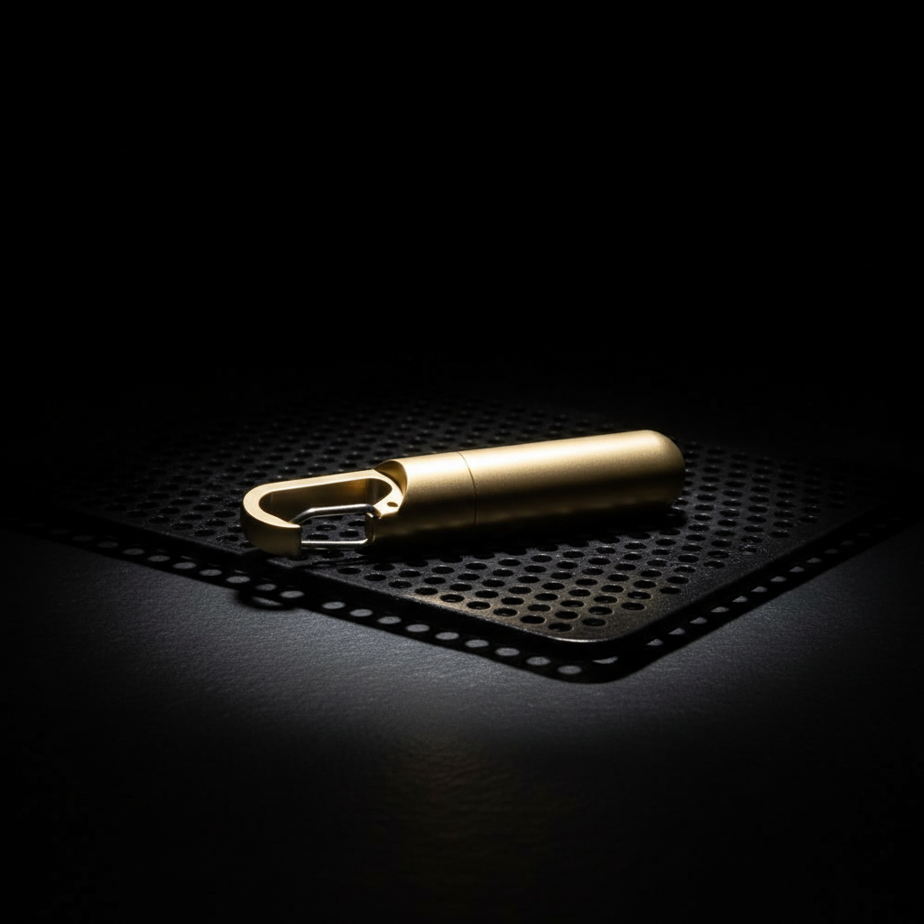 Solid Brass Keychain Container · 67.6 mm