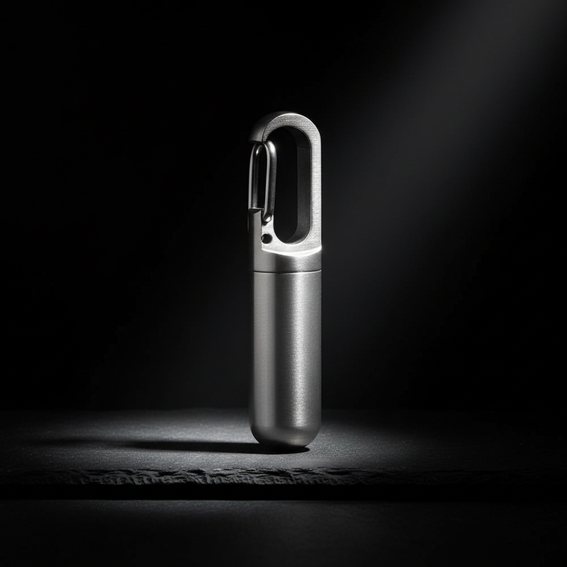Slim Stainless Steel Keychain Canister · 53 mm