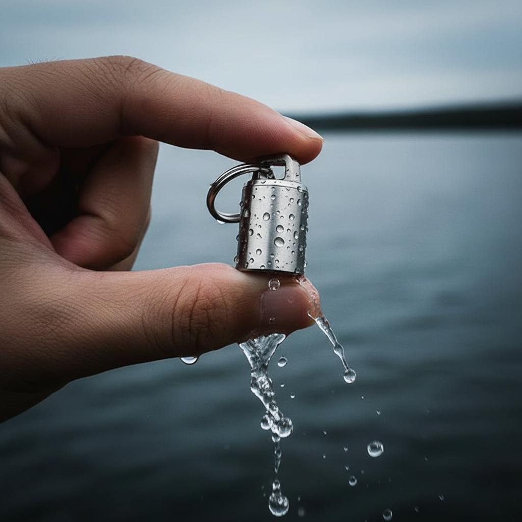 Tiny Titanium Keychain Capsule · 23 mm