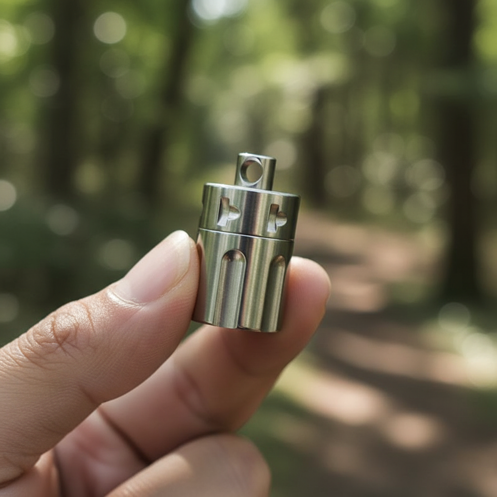 Mini Titanium Keychain Canister · 26 mm