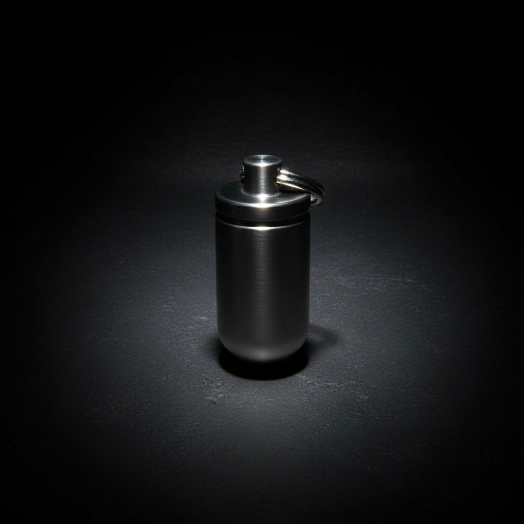 Titanium Keychain Capsule · 33 mm, Silver or Gray