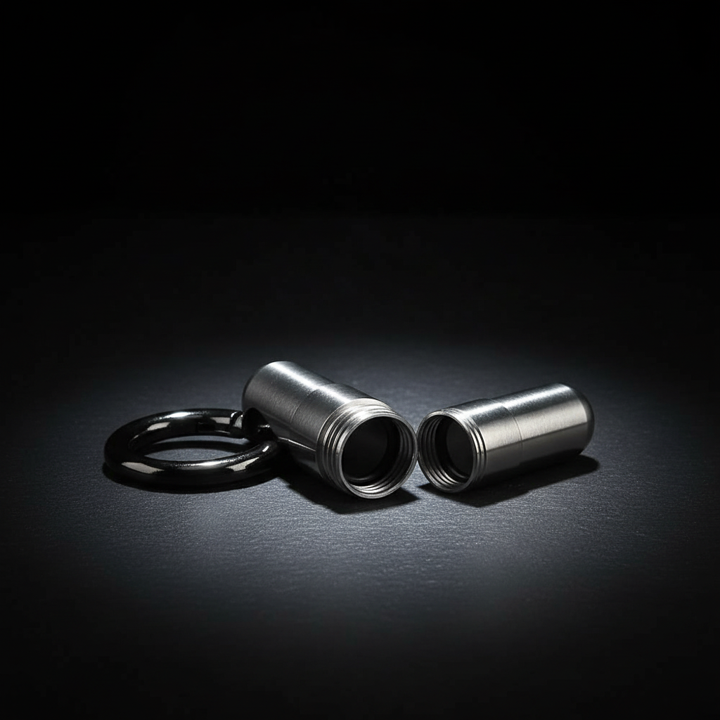 Mini Titanium Waterproof Keychain Capsule · 34 mm