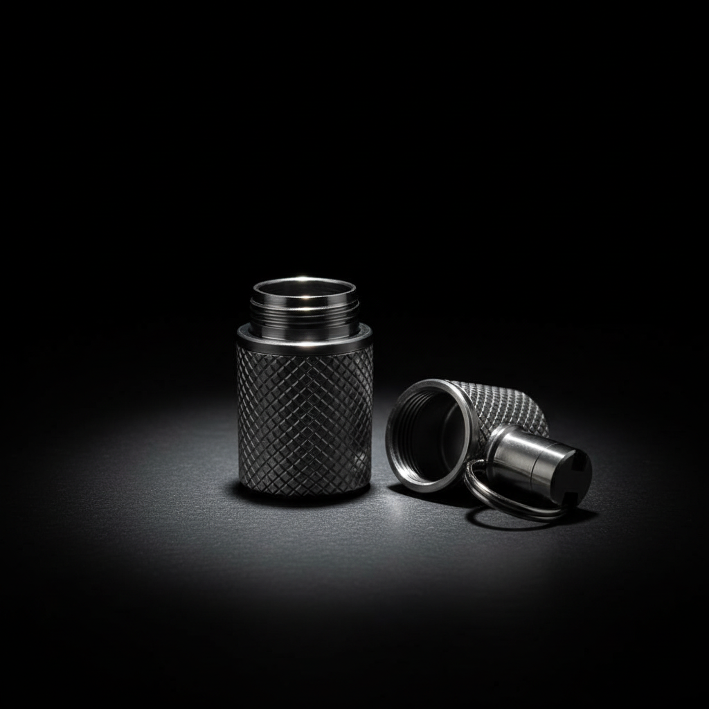 Titanium Mini Keychain Container · 46.5 mm